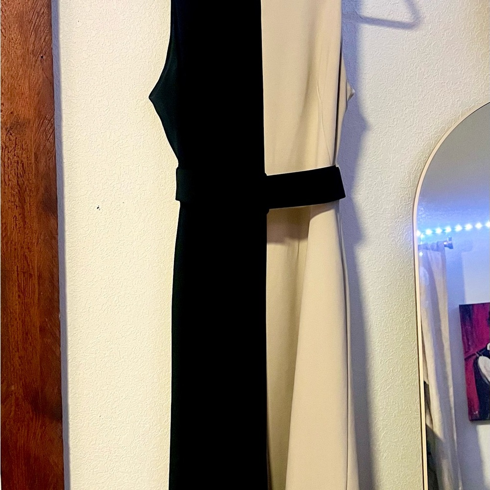 Calvin Klein Black and Cream One Shoulder Sheath Dress